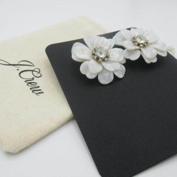 J Crew Full Bloom Floral Resin & Crystal Statement Earrings - White - Picture 5 of 7